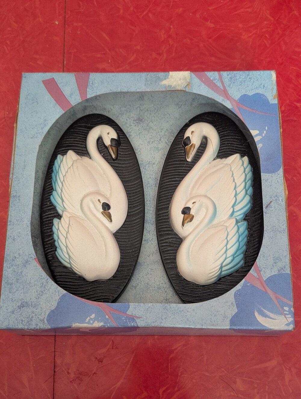 Vintage Mid Century Chalkware Swans Set of 2